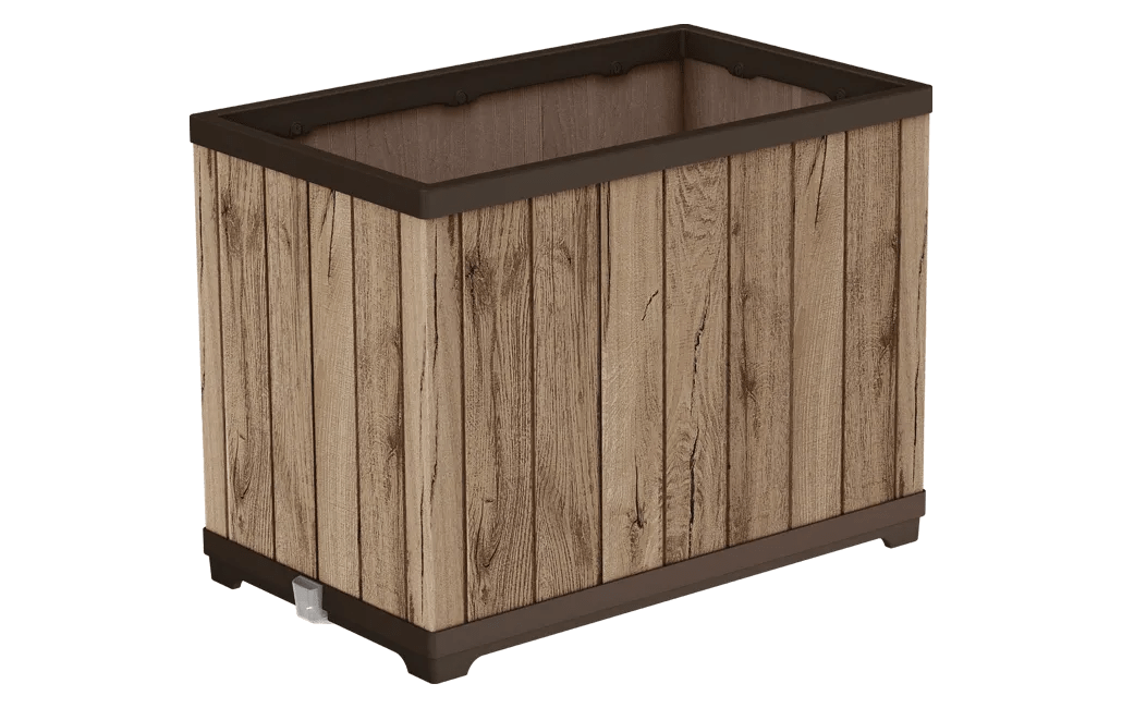 עציץ דקו מלבני גבוה - דמוי עץ בגווני חום