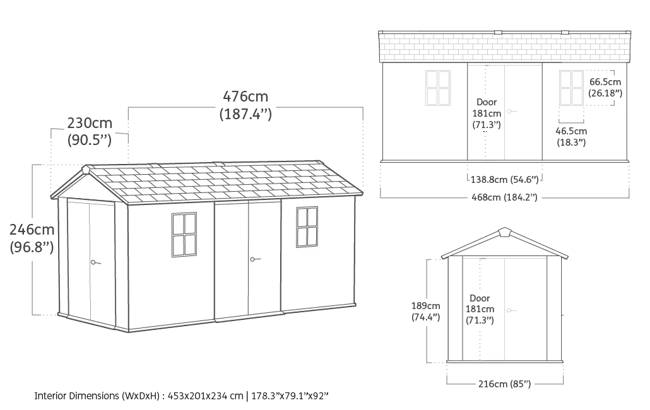 מחסן גינה ניוטון פלוס -  7.515x רחב + 2 דלתות - אפור
