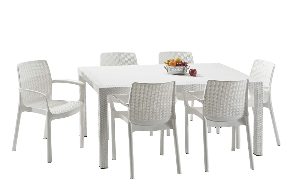 פינת אוכל באלי- שולחן ו 6 כיסאות - לבן