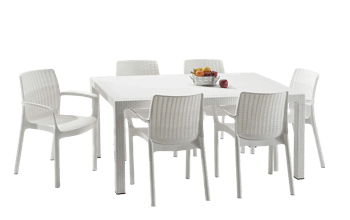 פינת אוכל באלי- שולחן ו 6 כיסאות - לבן - דמוי ראטן