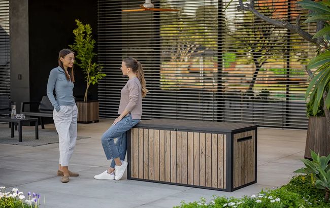 ארגז אחסון דקו 650 ליטר - דמוי עץ בגווני חום