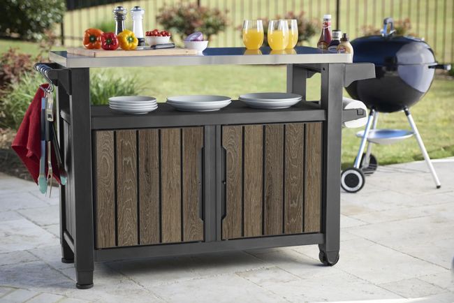 Unity XL Walnut Outdoor Kitchen Cart With Storage  - Keter US