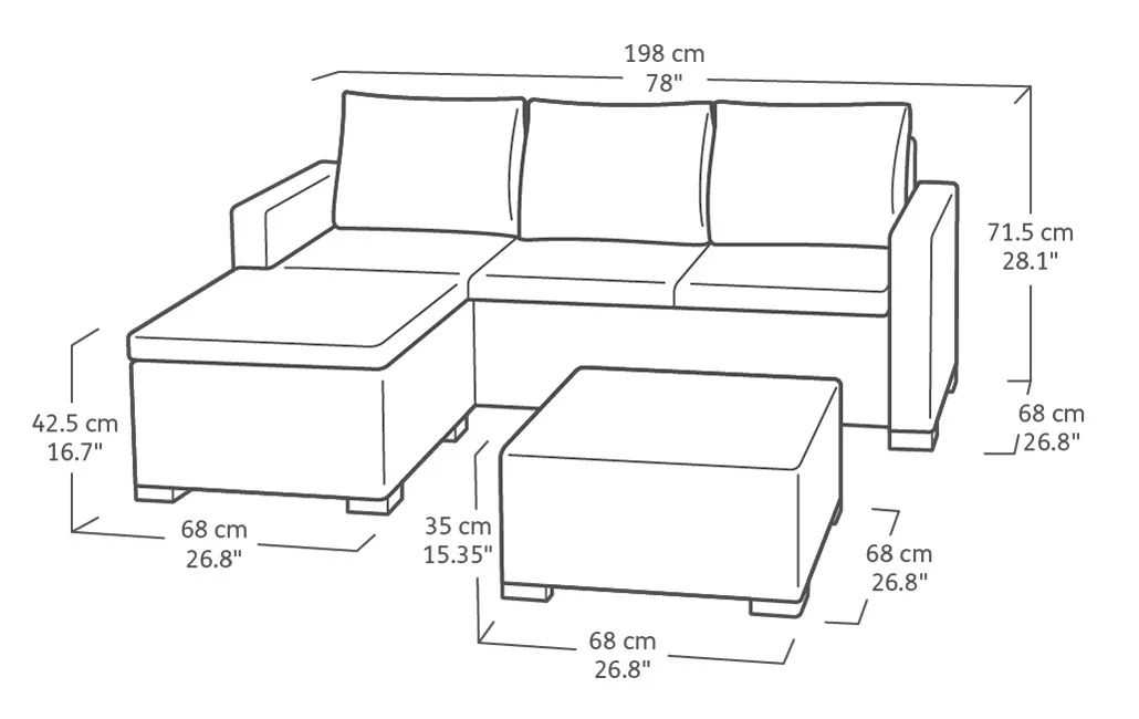 Salon de jardin California : Canapé 3 places + Pouf + Table basse - Graphite