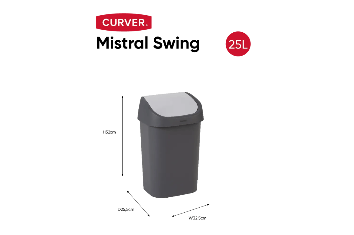 Mistral Swing Afvalbak 25L - Antraciet