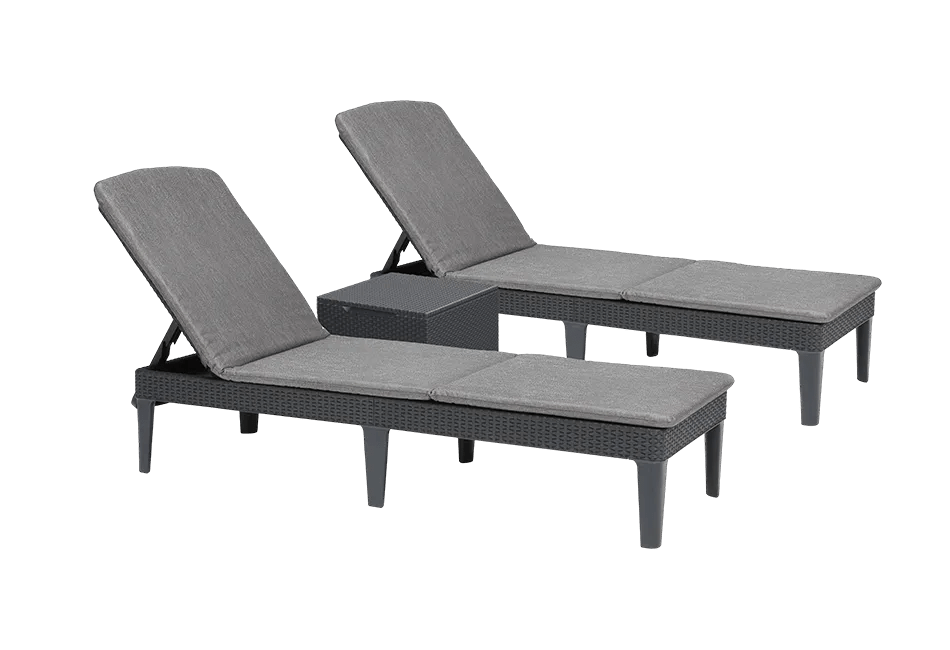 Ensemble 2 chaises longues Jaipur et table basse - Anthracite