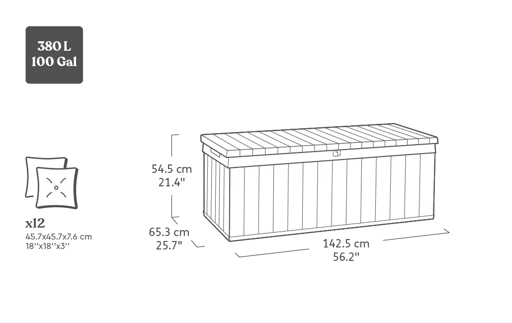 Arcón de exterior Darwin - 142,5x65,3x54,5 cm y 380L - Marrón