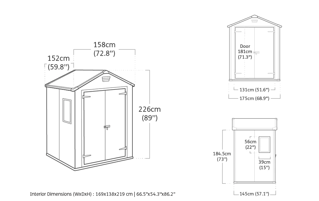Caseta de exterior Manor 6x5 - 185x152x226 cm y 2,5m2 - Gris
