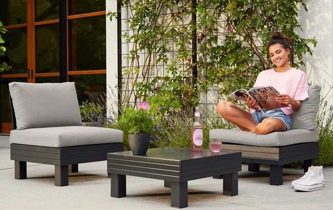 Salon de jardin Elements modulable 2 fauteuils et Table basse - Noir