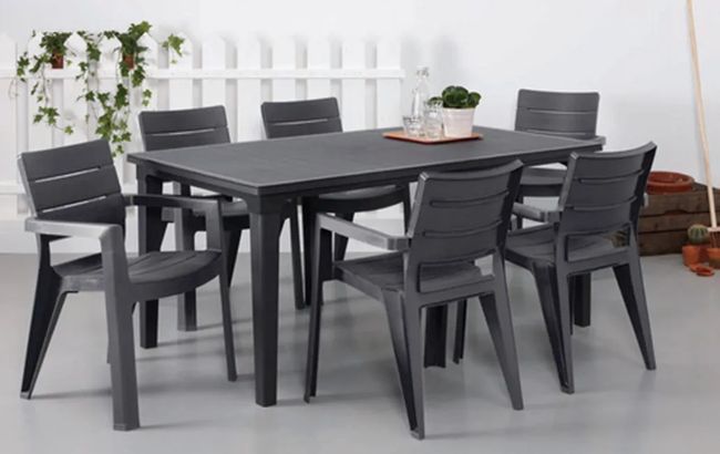 פינת אוכל ליסבון שולחן + 6 כיסאות - אפור כהה