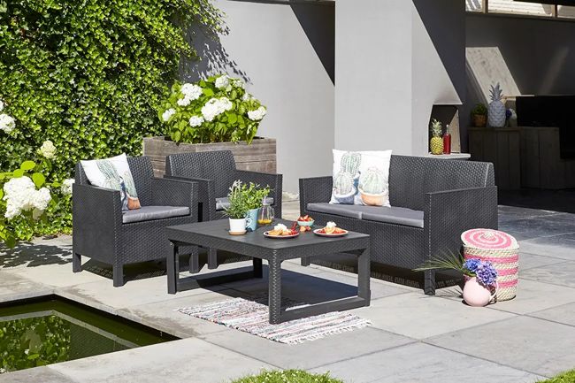 Conjunto de exterior de 4 plazas Chicago con mesa Lyon - Grafito