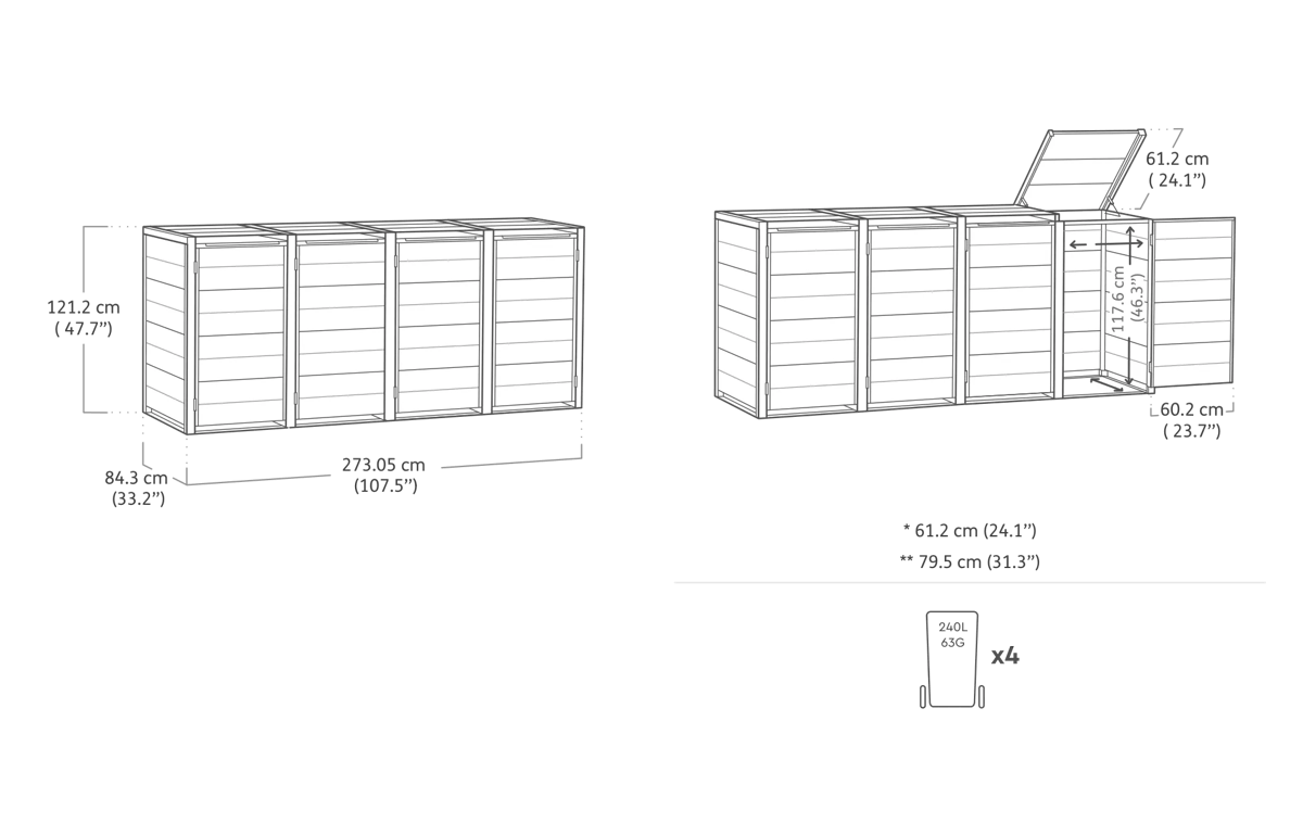 Signature Hide Away Containerberging - 4x240L - Ashwood