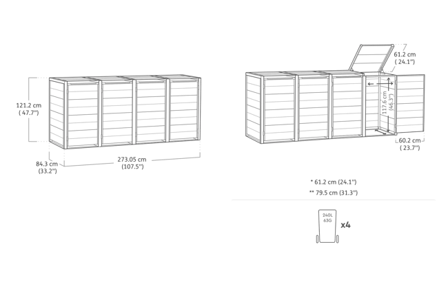 Signature Hide Away Containerberging - 4x240L - Ashwood