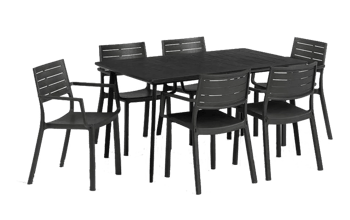 פינת אוכל פיג'י- שולחן ו 6 כיסאות - שחור - פינות אוכל לגינה ולמרפסת