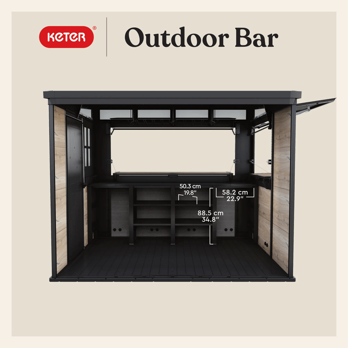 בר חוץ מעוצב עם אחסון – Outdoor Bar - דמוי עץ גוון חום אגוז