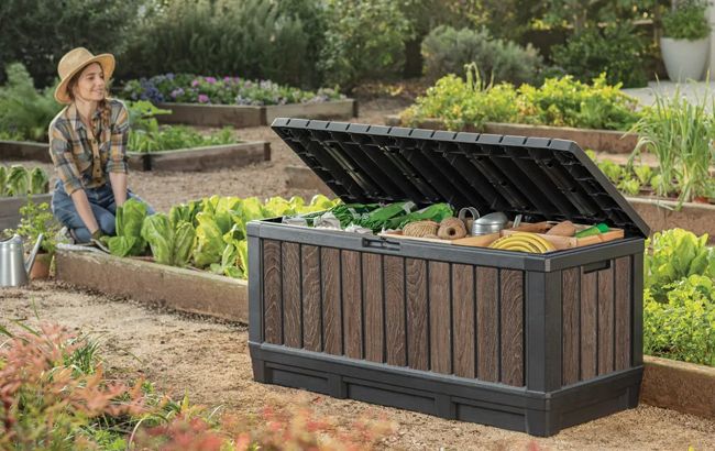 92 Gallon Deck Box Signature Storage Box Walnut Brown - Keter US