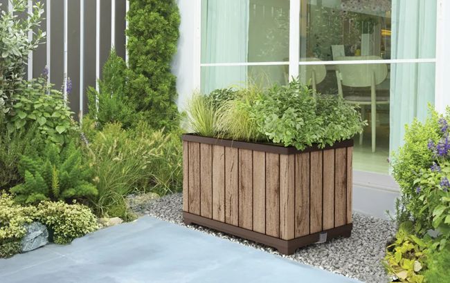 עציץ דקו מלבני - דמוי עץ בגווני חום