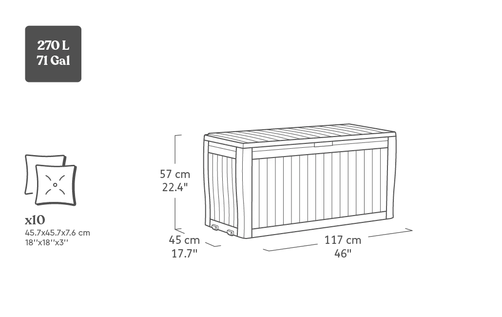 Arcón de exterior Comfy 117x45x57 cm y 270L - Marrón