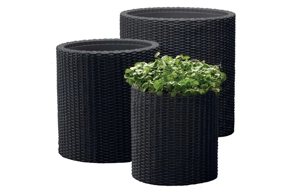 Cylinder Rattan Resin Planters (Set of 3) - Keter US