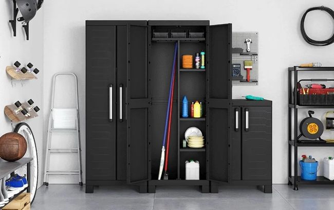 Armario escobero de resina Detroit - 182x45x65 cm. - Negro