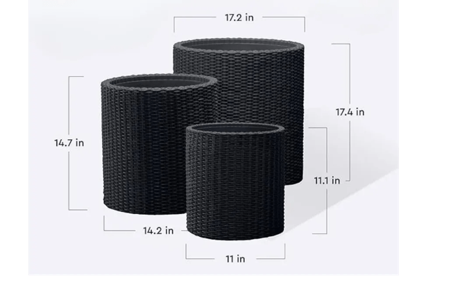 Cylinder Rattan Resin Planters (Set of 3) - Keter US