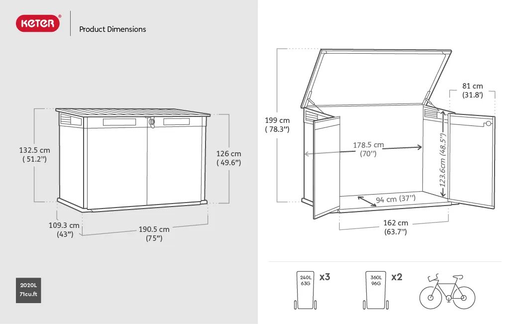 Premier Jumbo 2020L Storage Shed - Grey