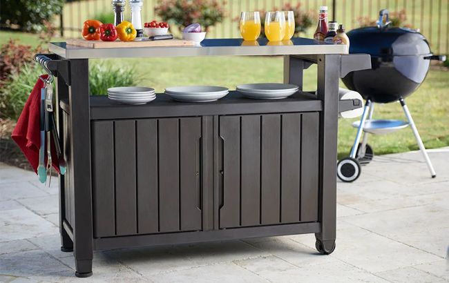Unity XL Brown Outdoor Kitchen Cart with Storage - Keter US