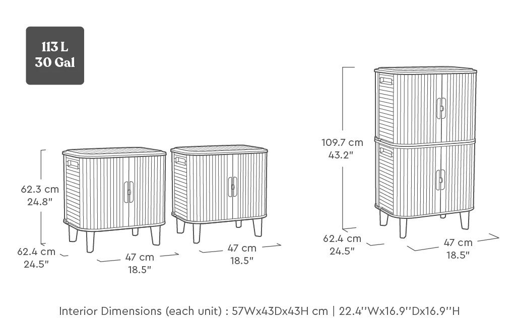 Velo 30 Gal Outdoor Cabinet Deck Box Graphite Set of 2 - Keter US