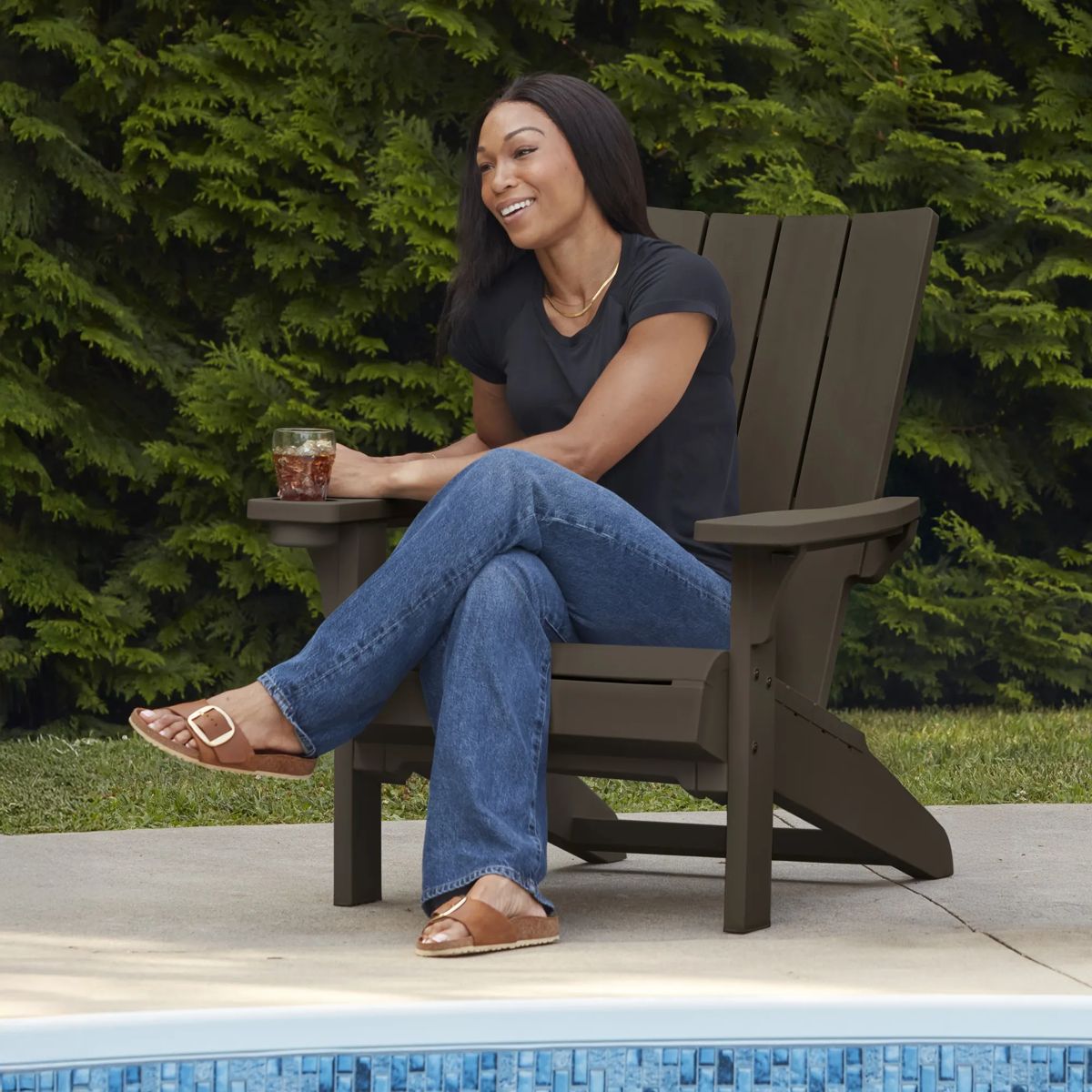 Modern Adirondack Chair With Cup Holder Brown - Keter US