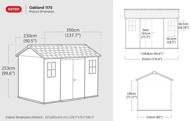 Oakland Grey Large Storage Shed - 11x7.5 Shed - Keter US