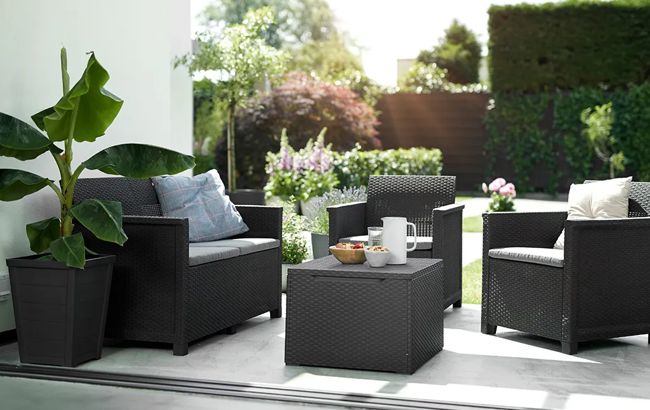 Emma 4 Seater Garden Set, With Storage Table  - Grey