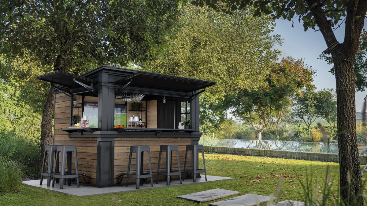 בר חוץ מעוצב עם אחסון – Outdoor Bar - דמוי עץ גוון חום אגוז