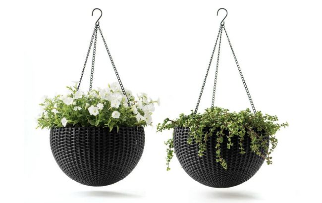 Graphite Hanging Sphere Planter & Flower Basket (Set of 2) - Keter US