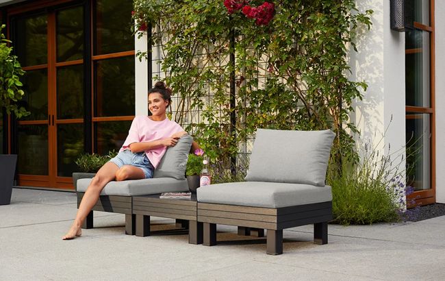 Salon de jardin Elements modulable 2 fauteuils et Table basse - Noir