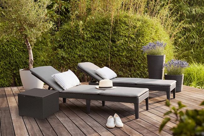 Ensemble 2 chaises longues Jaipur et table basse - Anthracite