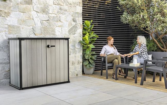 Cobertizo de exterior Patio Store - 140x73,6x120 cm y 1000L - Deco Gris