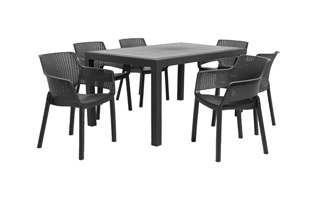 פינת אוכל ונציה- שולחן ו 6 כיסאות - אפור כהה