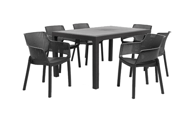 פינת אוכל ונציה- שולחן ו 6 כיסאות - אפור כהה