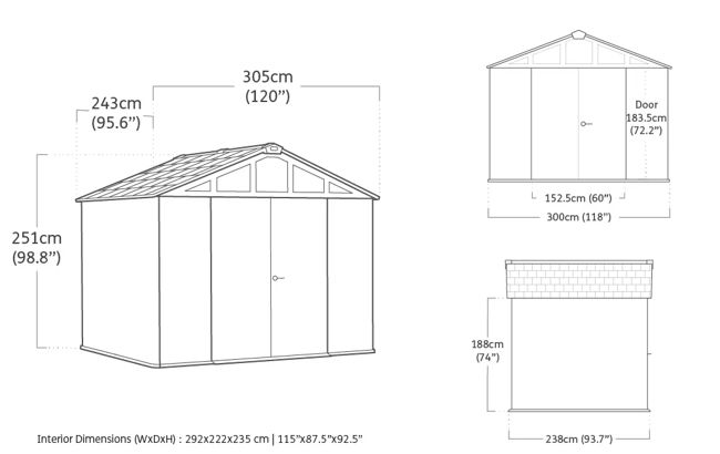 Abri de jardin Stronghold 108 - 7,7m2 - Gris Aspect Bois