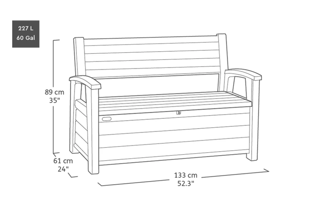 Keter Ashwood 227 Litre (60 Gallon) Outdoor Storage Bench With Natural Wood Look Lockable WeatherResistant DecoCoat