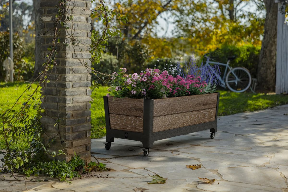 Signature Rolling Planter Mobile Garden Bed - Walnut Brown - Keter US