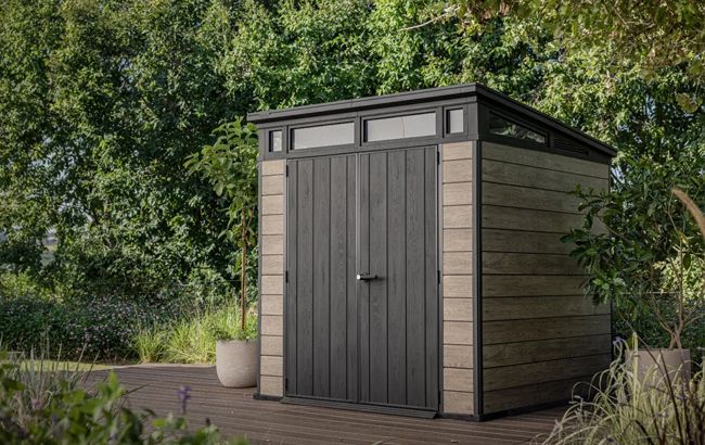 Signature Ashwood Brown Medium Storage Shed - 7x7 Shed - Keter US