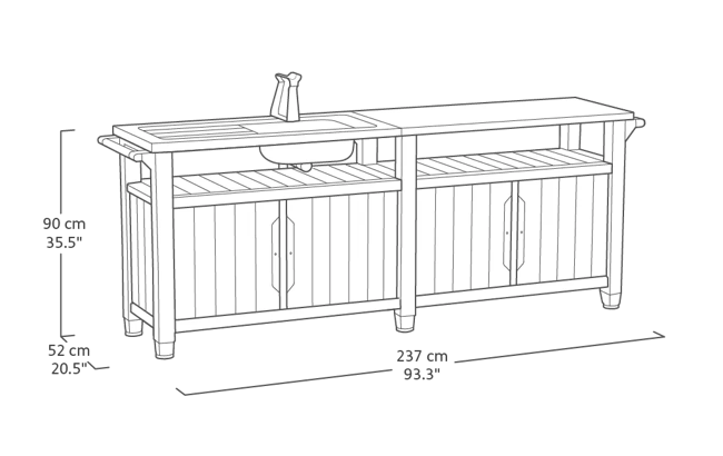יוניטי שף- מטבח חוץ גדול עם כיור ומשטח נירוסטה - אפור גרפיט