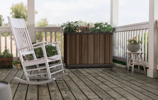 Self Watering Rosewood Brown Tall Rectangular Planter - Keter US