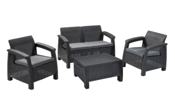 Salon de jardin Corfu 4 places et table basse - Anthracite - Mobilier de jardin
