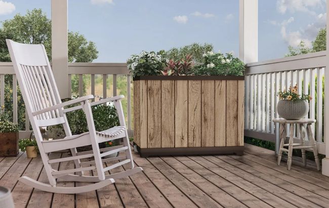 עציץ דקו מלבני גבוה - דמוי עץ בגווני חום