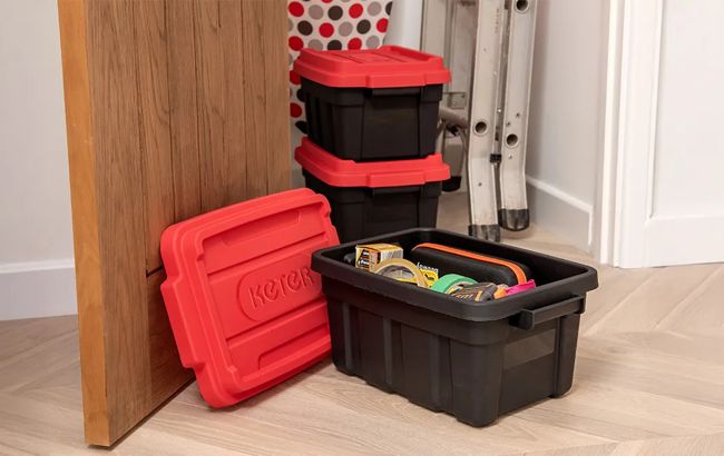 Tuff Box 37L Storage Boxes with Lid Set of 3  - Black