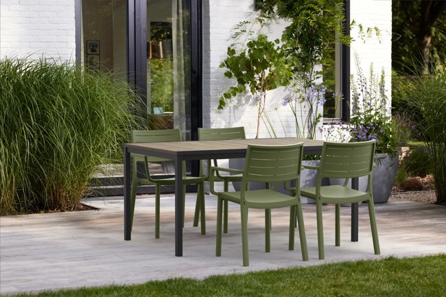 Signature Porto Dining Table + Metaline Dining Chair, Set of 4 - Olive Green