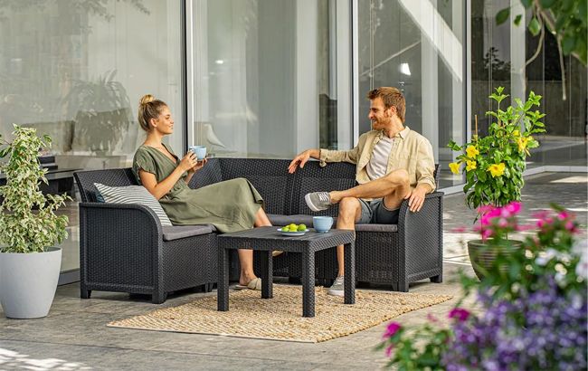 פינת ישיבה רוסלי - 5 מושבים פינתית - אפור כהה