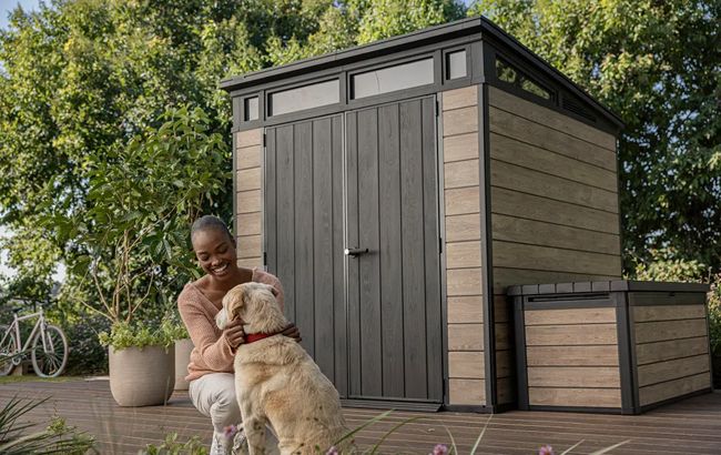 Signature Ashwood Brown Medium Storage Shed - 7x7 Shed - Keter US