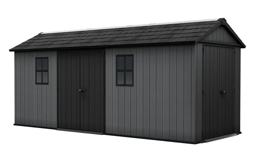 מחסן גינה ניוטון פלוס –7.5X17 רחב + 2 דלתות- אפור